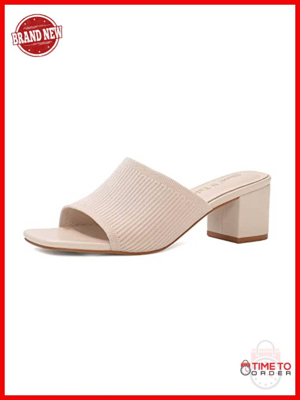 Women's Block Heel Mule Sandals Square Open Toe Slip On Knit Slides